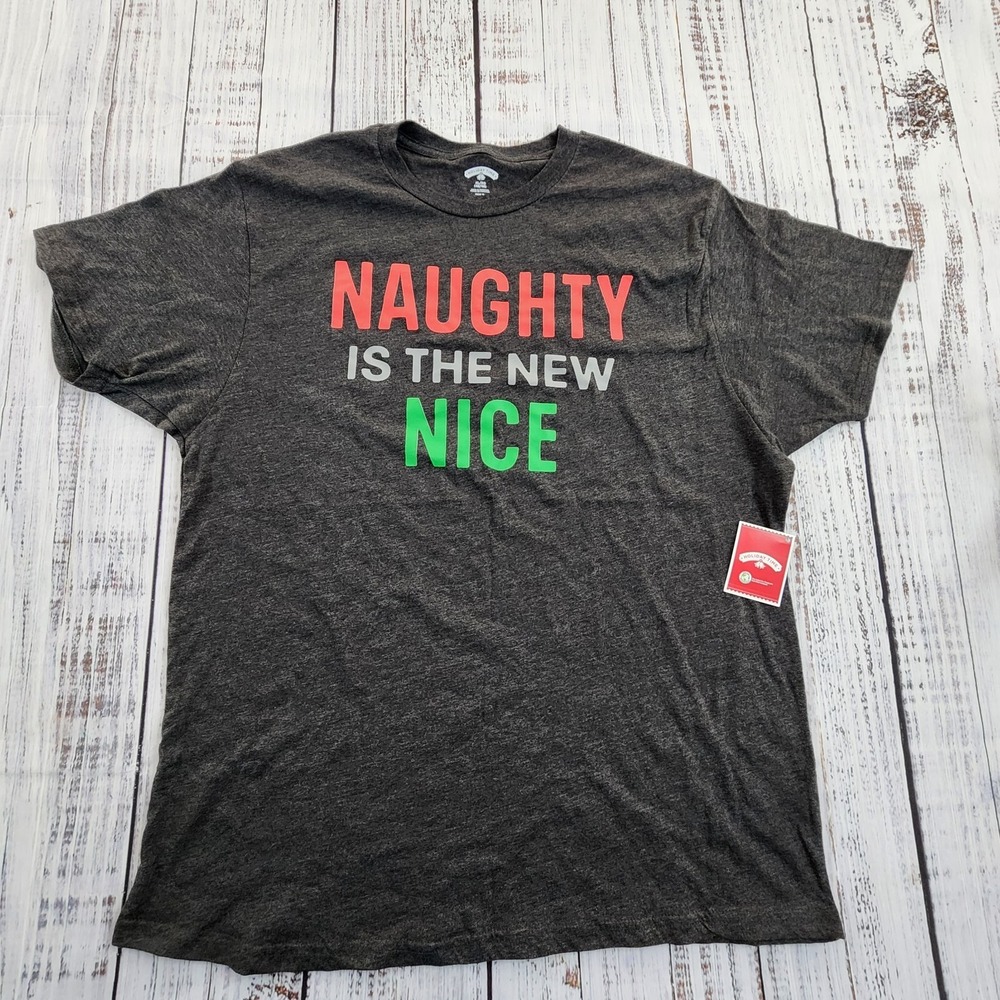 Naughty is the New Nice Christmas Gray Short Sleeve T-Shirt Men's XL